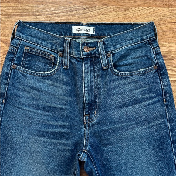 Madewell Dark Blue Flare Jeans with Frayed Hem - Picture 4 of 9